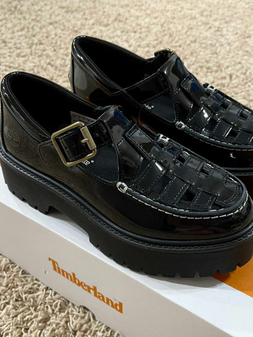 Timberland Women's Patent Leather Stone Street Platform Buckle Shoes, Size 8